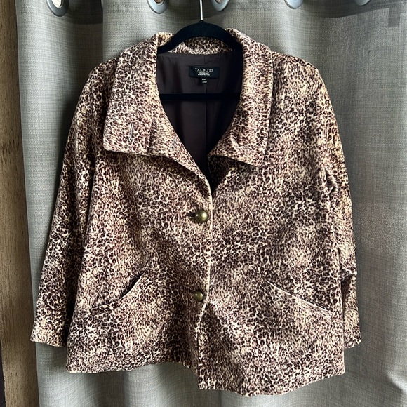Talbots Button Down Leopard Print chunky gold button jacket pockets. 16 petite - Picture 1 of 13